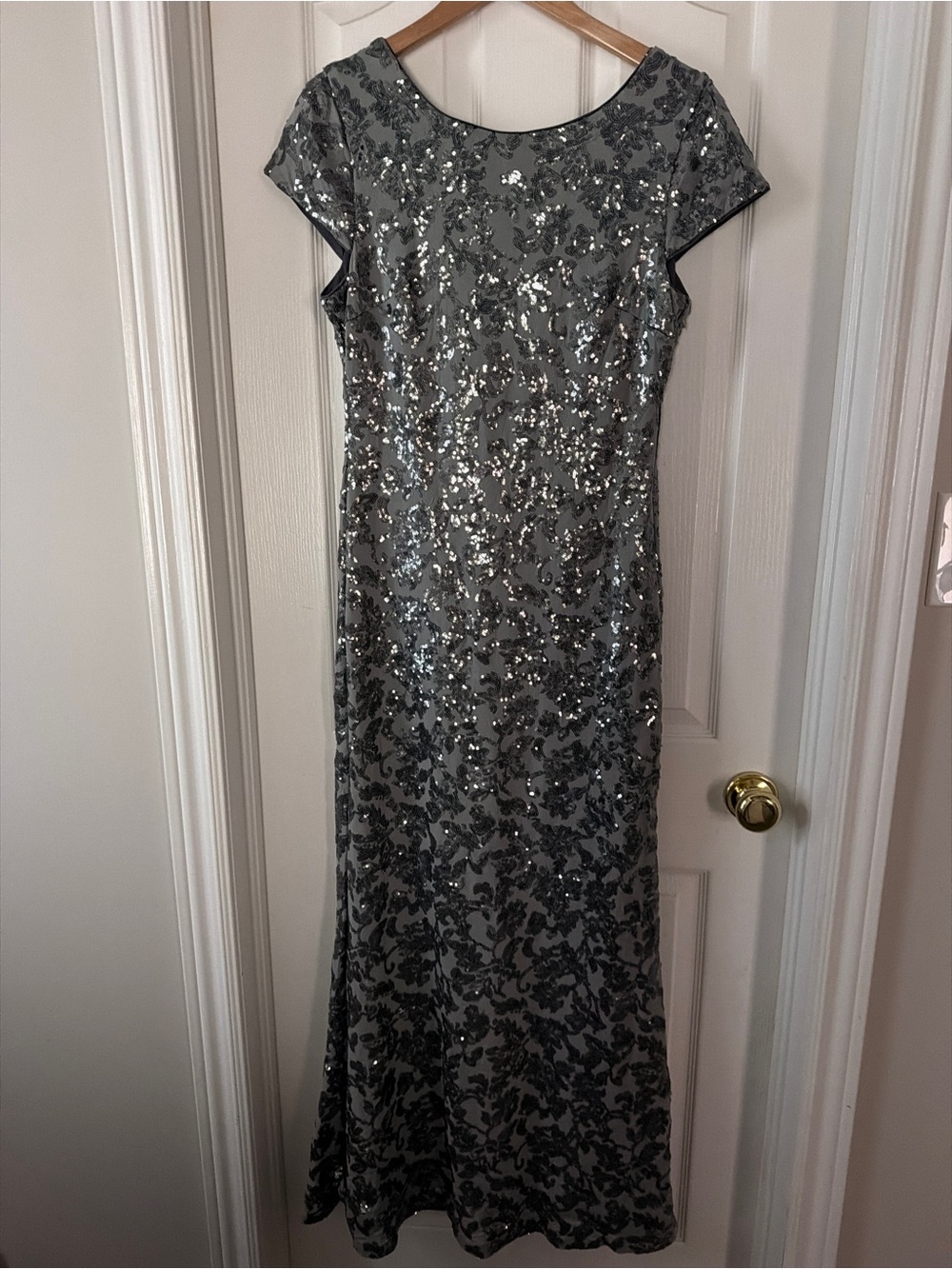 Calvin Klein Silver Gray Sequined Maxi Dress
